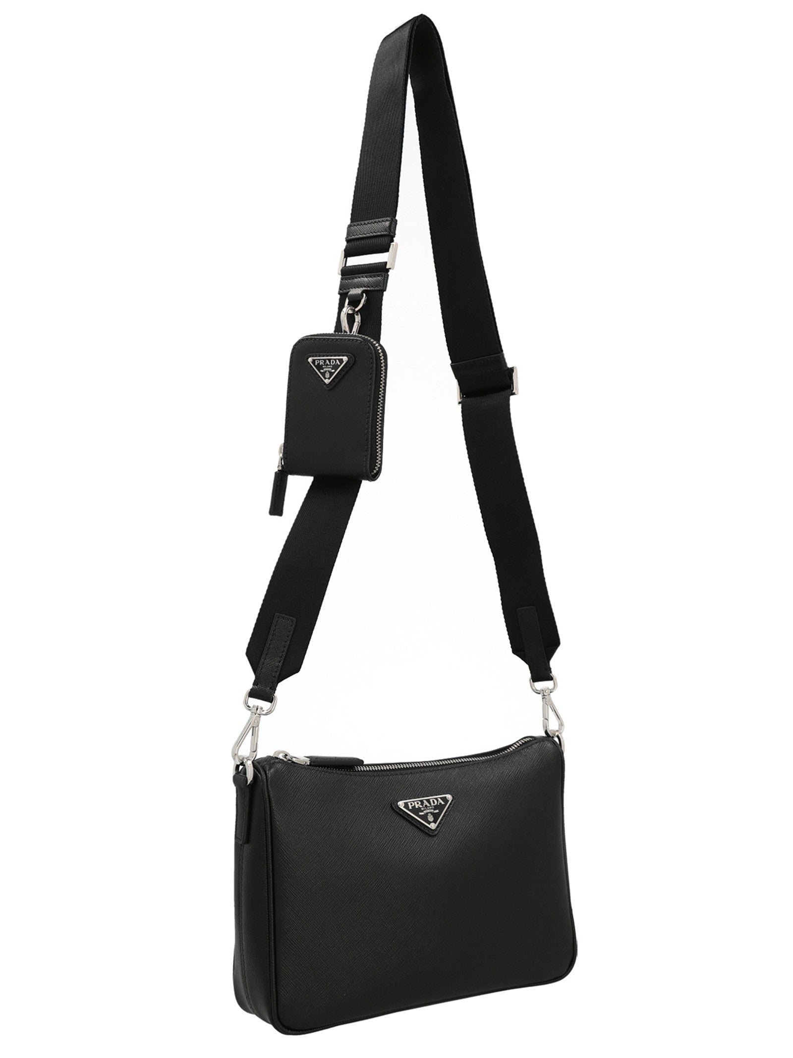 PRADA Re Nylon &amp; Saffiano Crossbody Bag Black