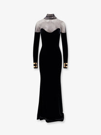 Elisabetta Franchi Women's Red Carpet Velvet Long Dress Black