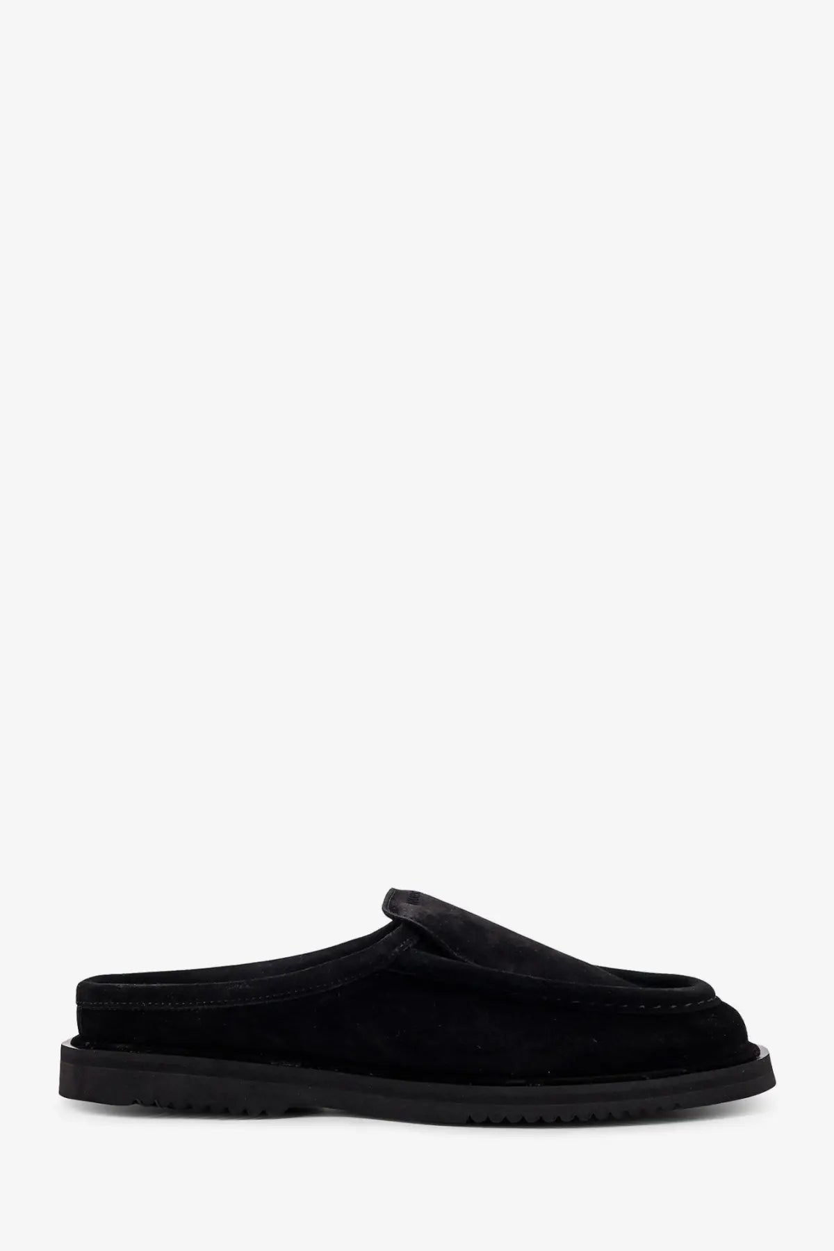 Reference men’s the canoa resort black suede mule slip-on loafer with chunky rubber sole for casual wear