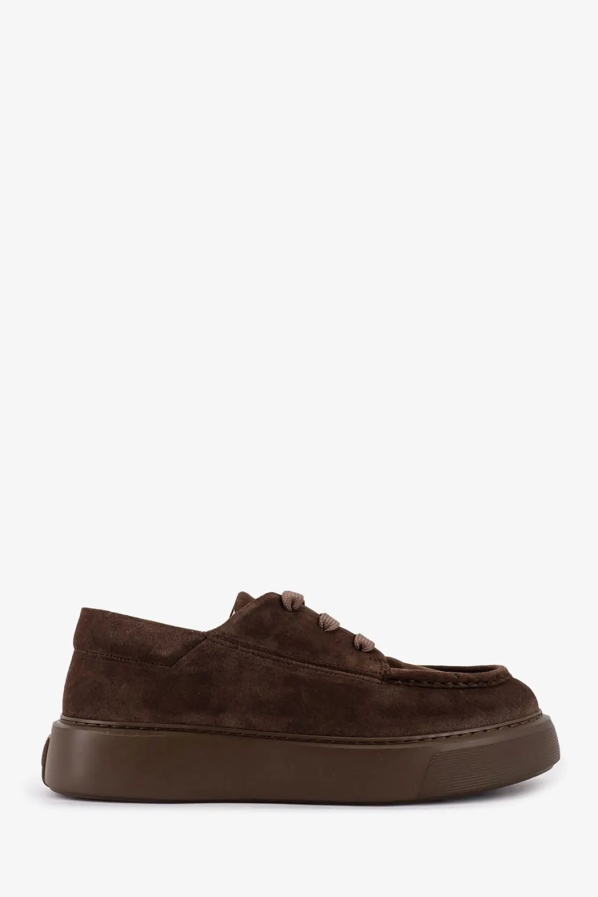 Reference men’s tahoe suede lace up brown shoe with chunky rubber sole and matching laces in brown suede