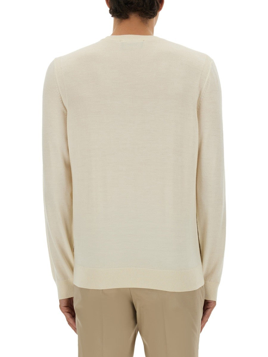 Boss Camel Men's Regular Fit Wool Sweater White