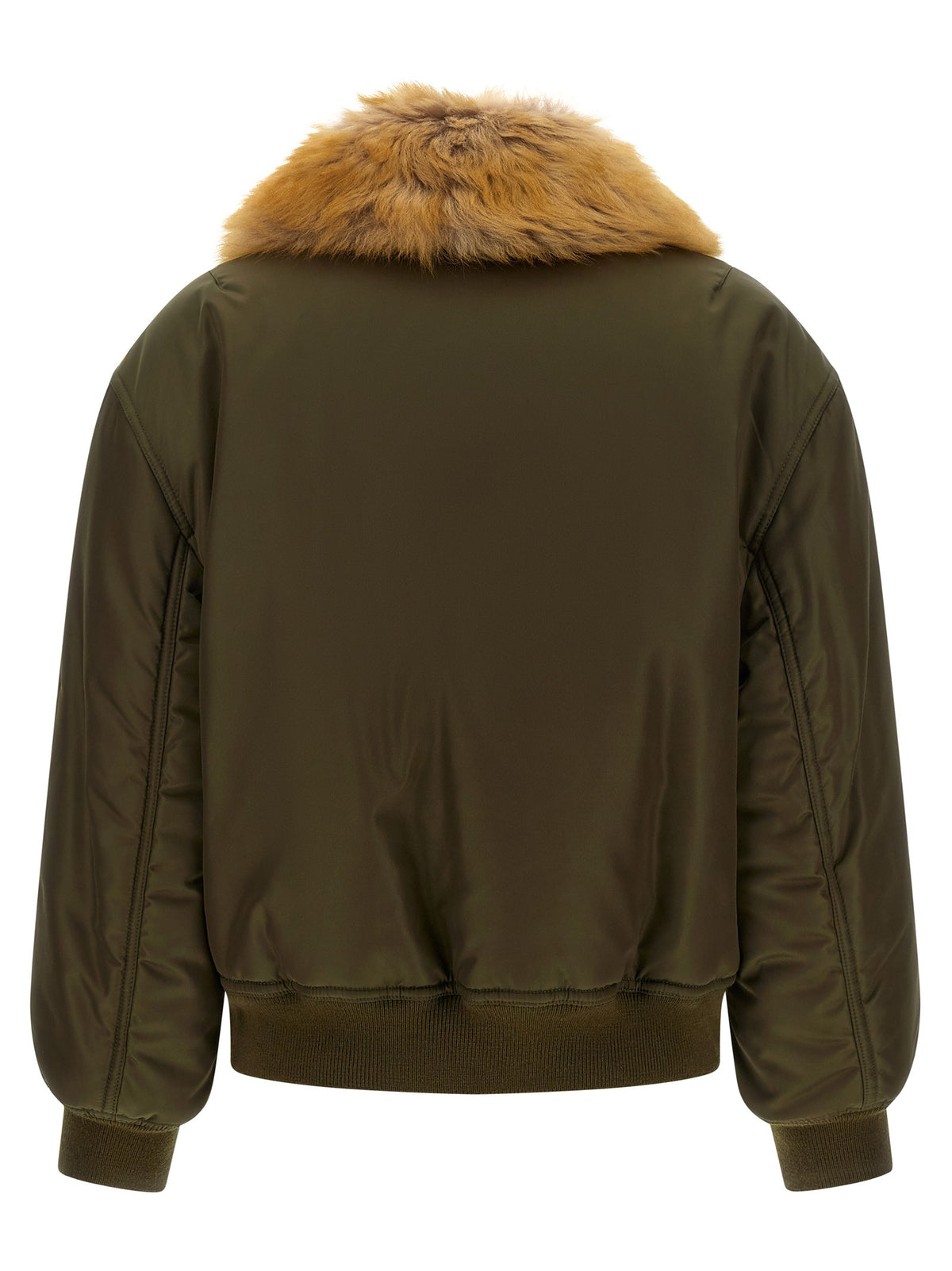 Saint Laurent Removable Shearling Neck Bomber Jacket Green, view 3