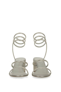 Rene Caovilla women’s cleo sandal silver high-heeled with multiple crystal-encrusted straps and sleek modern design