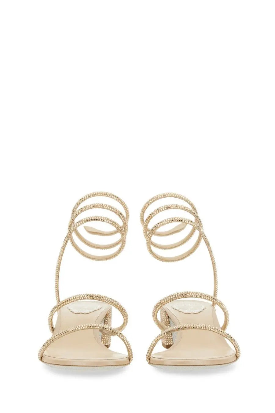 Rene caovilla women’s sandalo cleo beige gold-toned crystal-embellished spiral strap sandals front view