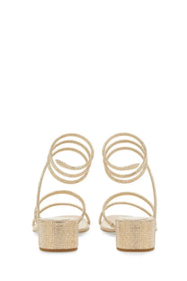 Rene Caovilla women’s sandalo cleo beige gold-toned strappy sandals with beaded rhinestone design and block heels