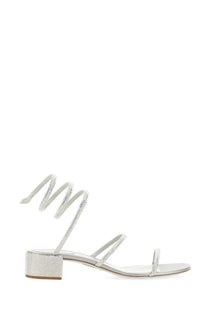 Rene caovilla women’s silver sandalo cleo sandal with crystal-embellished spiral straps and block heel