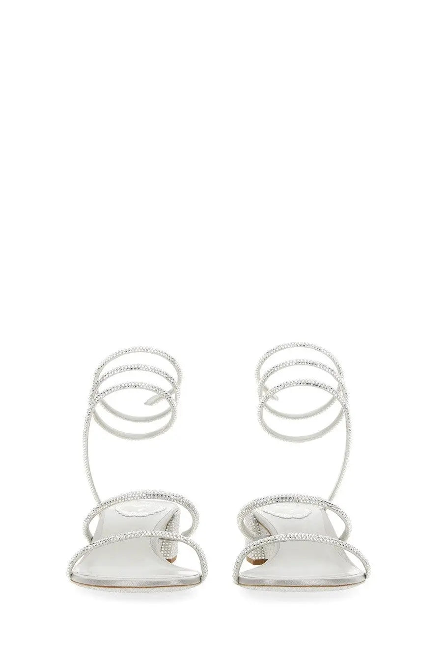 Rene caovilla women’s sandalo cleo silver spiral strap sandals with silver crystal embellishments in leather