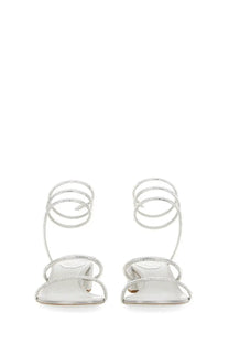 Rene caovilla women’s sandalo cleo silver spiral strap sandals with silver crystal embellishments in leather