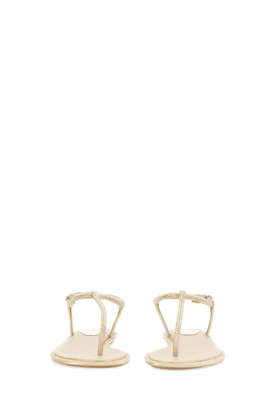 Rene Caovilla women’s sandalo Diana beige gold-toned thong sandals with delicate beaded straps and flat sole