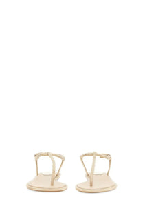 Rene Caovilla women’s sandalo Diana beige gold-toned thong sandals with delicate beaded straps and flat sole
