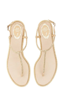 Beige Rene Caovilla women’s Sandalo Diana sandals with gold-tone rhinestone detailing on straps and edges