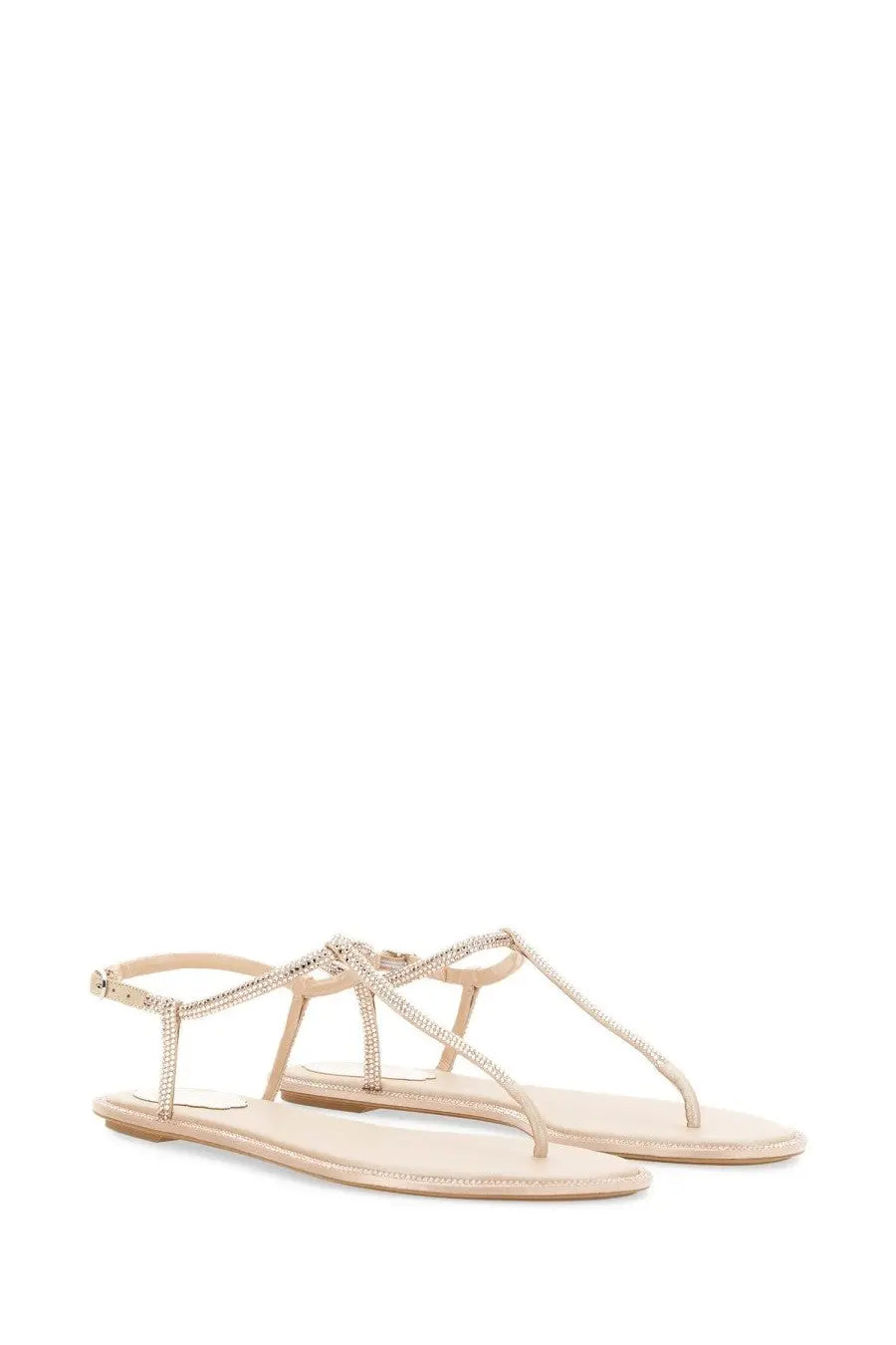 Beige strappy rene caovilla women’s sandalo diana sandals with delicate rhinestone detailing along the straps