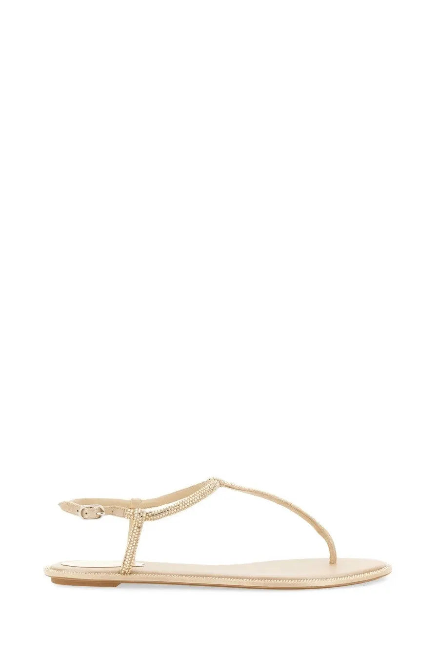 Rene Caovilla women’s sandalo diana beige t-strap sandal with delicate beaded strap and thin flat sole