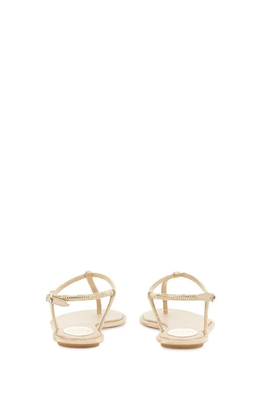 Rene Caovilla women’s sandalo diana beige t-strap sandals with delicate rhinestone embellishments on straps and sole