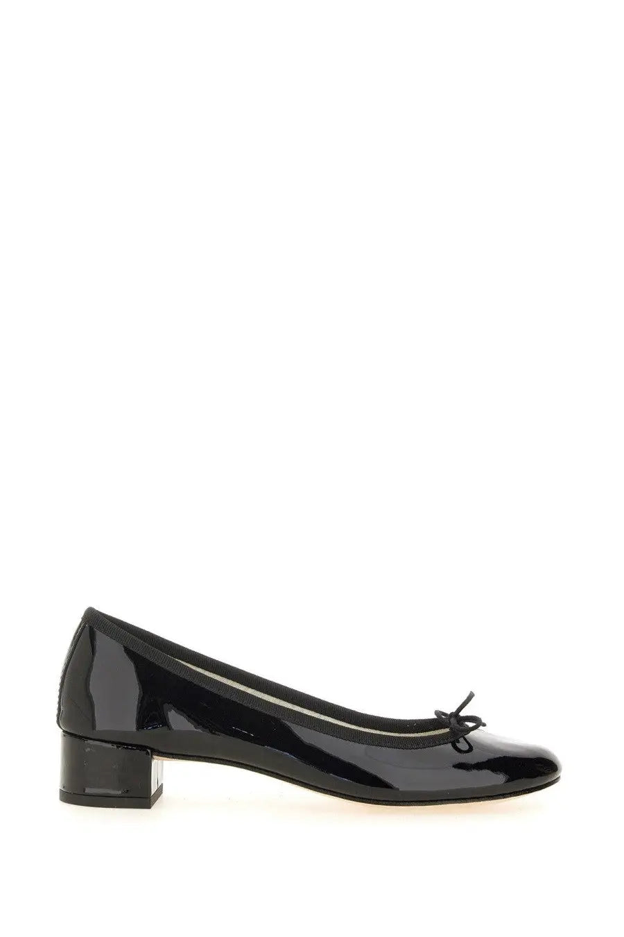 Black patent leather ballet flat with small bow at the toe by repetto womens ballerina camille black