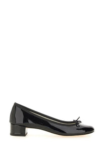 Black patent leather ballet flat with small bow at the toe by repetto womens ballerina camille black