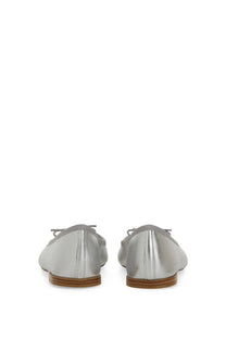 Repetto women’s ballerina cendrillon silver flat shoes with metallic sheen and delicate bow details at the toe