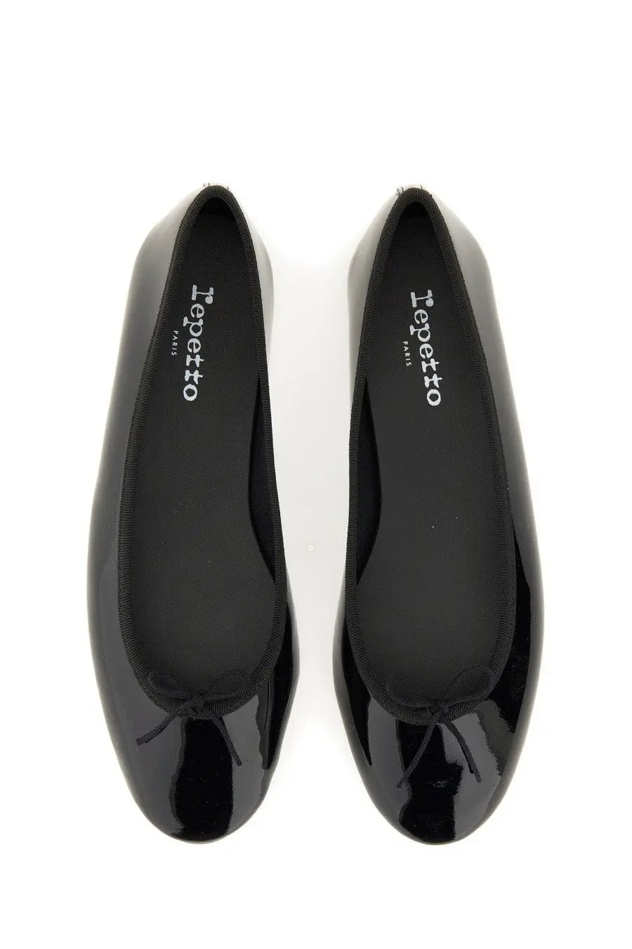 Repetto women’s ballerina lili black patent leather flats with classic bow and iepetto paris branding on insole