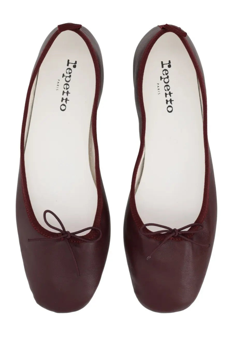 Repetto women’s dancer garance red burgundy leather ballet flats with small bow at the toe