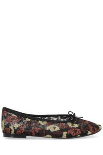 Repetto women’s dancer lilouh black ballet flat with shimmering rust and gold leopard print and black bow at toe