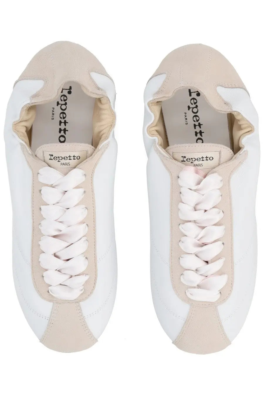 Repetto women’s sneaker tennis multicolor beige and white leather low-top sneakers with braided laces
