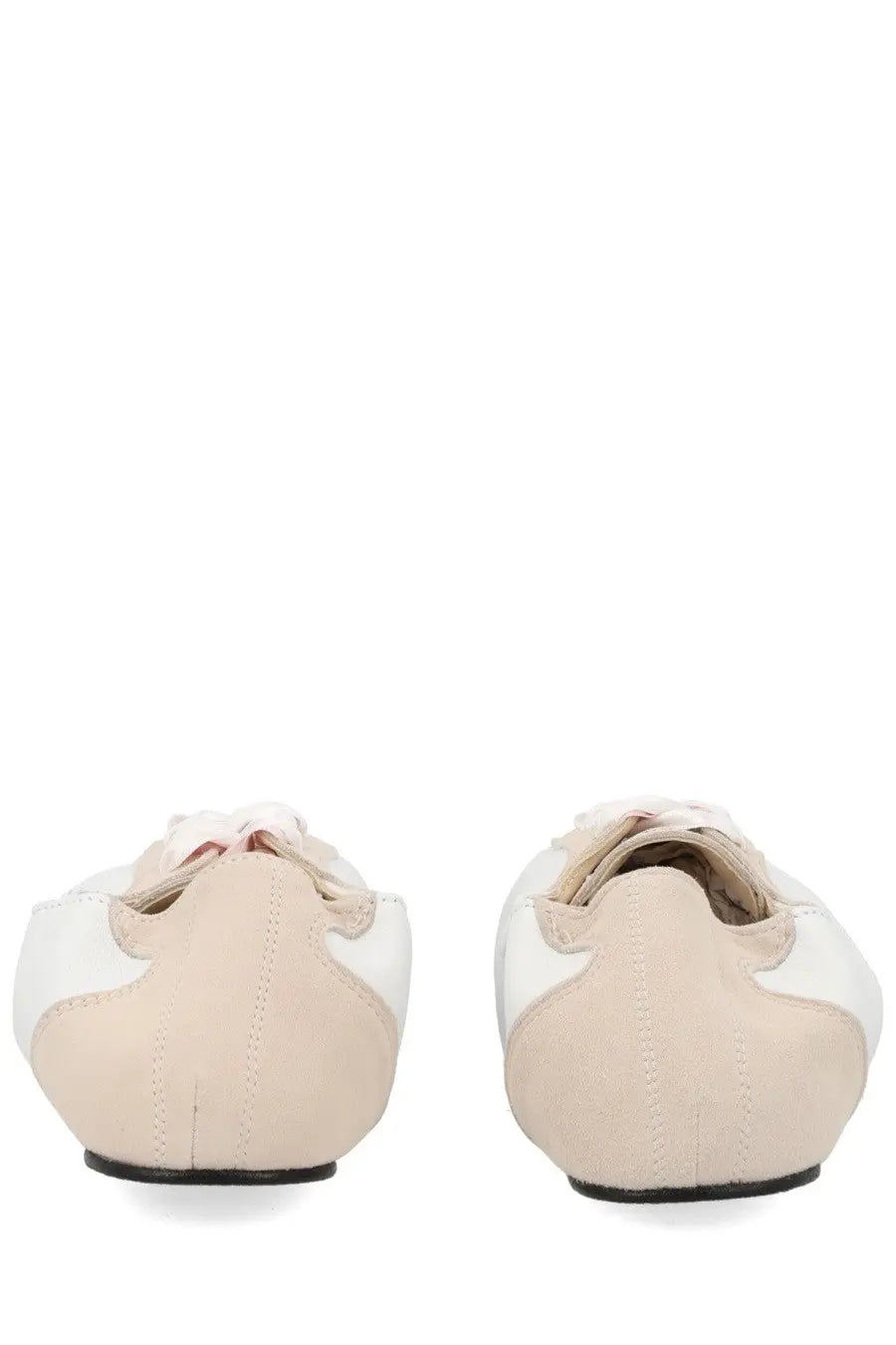 Repetto women’s sneaker tennis multicolor beige and white suede ballet flats with delicate ankle bow front view
