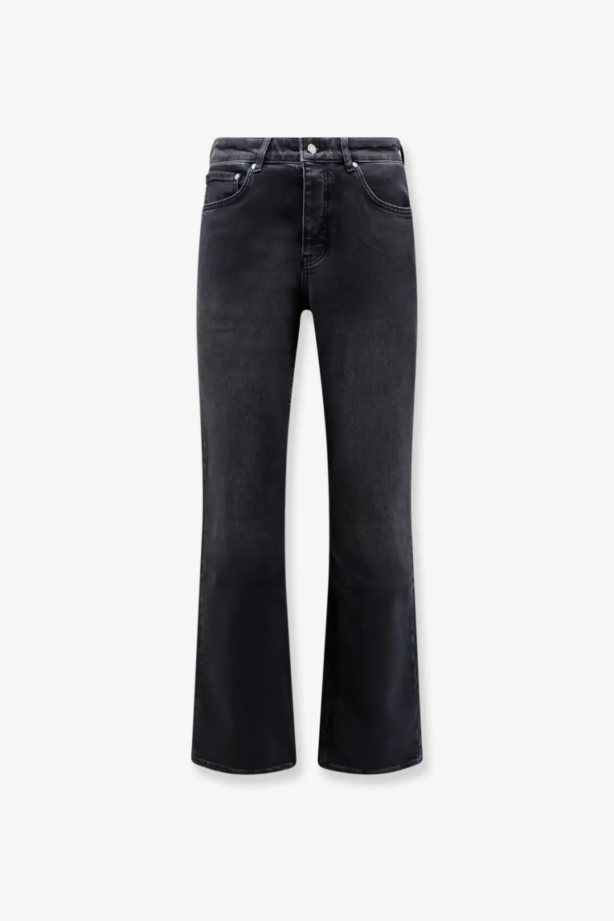 Represent men’s black denim boot cut jeans with straight-leg fit and subtle fading at the thighs