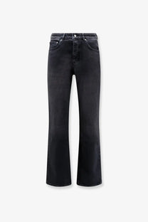Represent men’s black denim boot cut jeans with straight-leg fit and subtle fading at the thighs