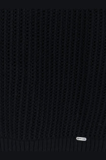 Represent men’s cotton blend shirt black featuring a black ribbed knit pattern with textured interlocking design and fringed hem