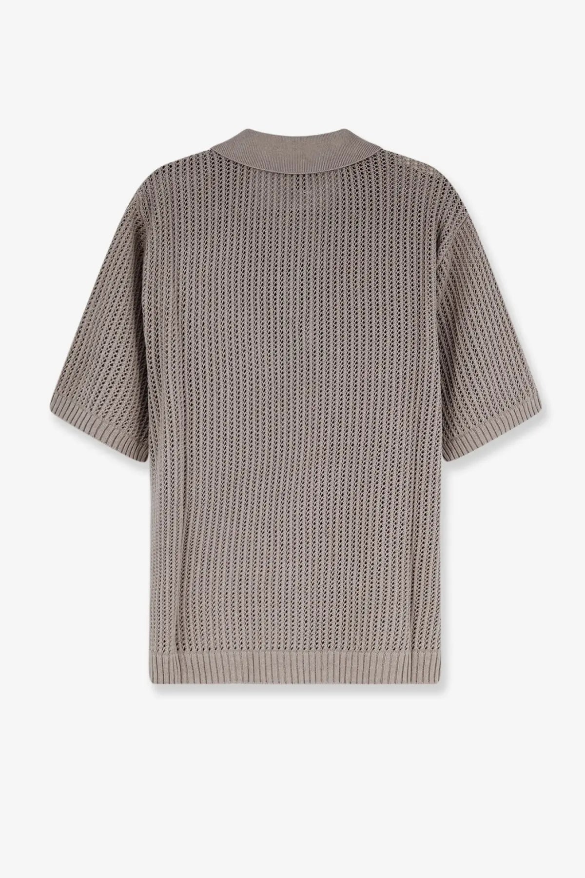 A taupe short-sleeved knit cardigan with ribbed crew neckline and cuffs in represent men’s cotton blend shirt green