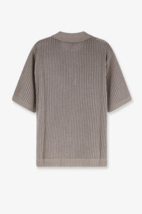 A taupe short-sleeved knit cardigan with ribbed crew neckline and cuffs in represent men’s cotton blend shirt green