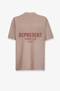 Beige short-sleeved cotton shirt with bold red represent owners club graphic on the back for men by Represent