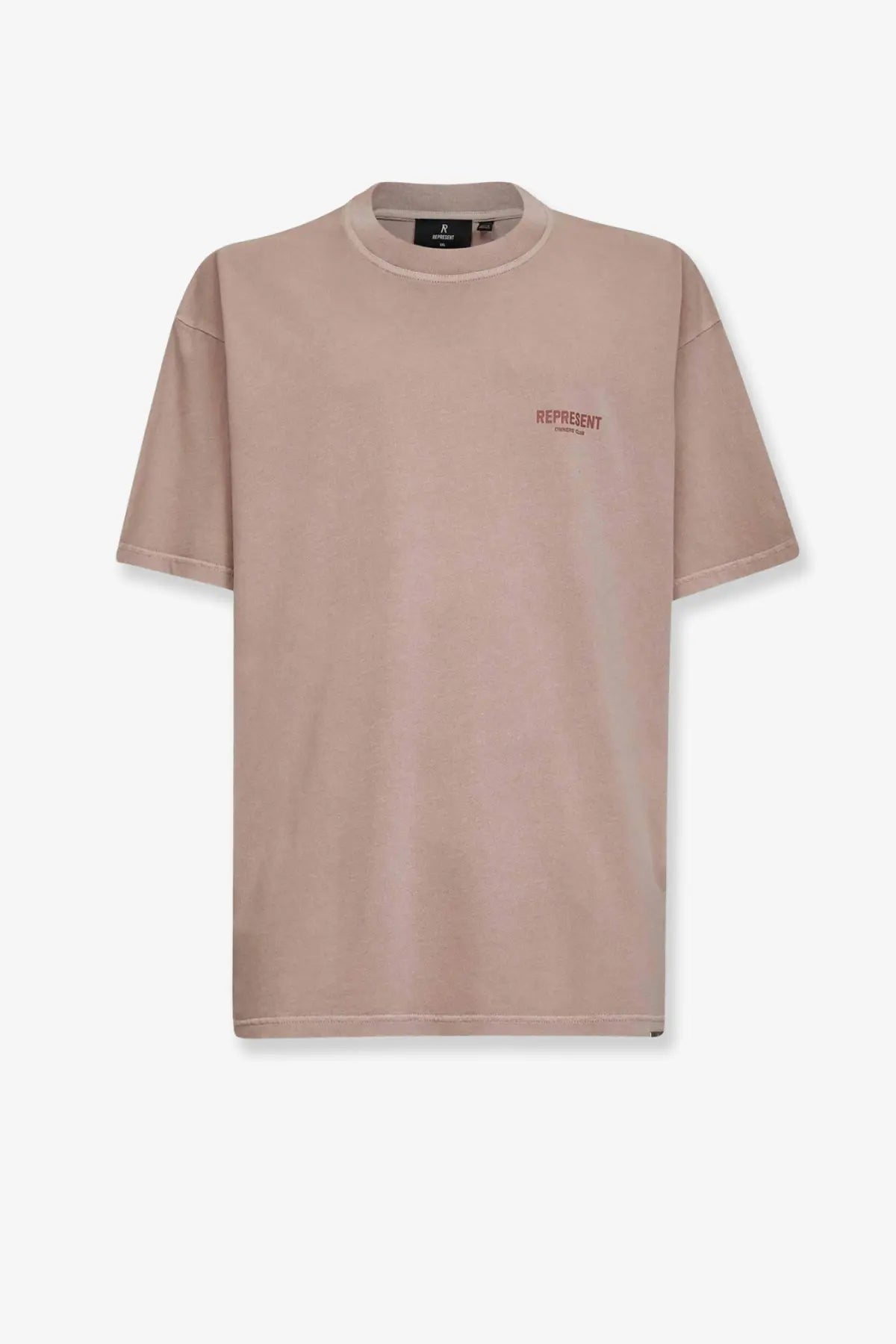 Represent men’s cotton shirt grey soft beige oversized crew neck with subtle represent logo embroidered on left chest