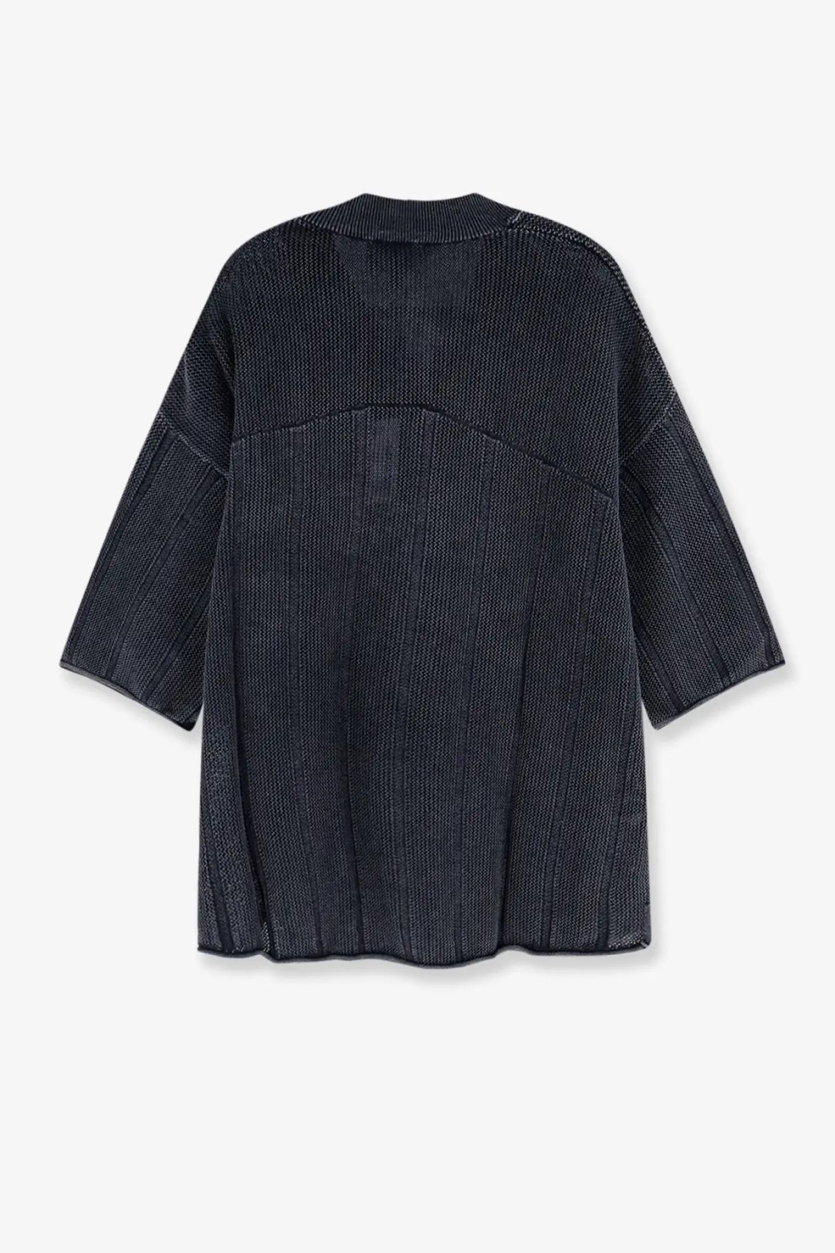 Dark gray ribbed knit cotton cardigan with relaxed oversized fit and three-quarter length sleeves from represent men