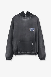 Represent men’s cotton sweatshirt black dark gray oversized hoodie with front pocket and small represent logo patch on chest