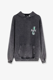 Represent men’s grey cotton sweatshirt featuring a dark gray faded hoodie with a green mermaid graphic and the represent text