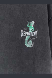 Represent men’s dark gray cotton sweatshirt with teal and white mermaid graphic and the represent room text below