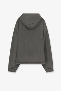 Represent men’s dark gray oversized cotton hoodie with relaxed fit and ribbed cuffs in black Embellished design