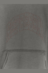 Grey cotton sweatshirt featuring pinkish rhinestone arch spelling armani on chest from represent men’s collection