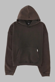 Represent men’s felpa boxy oversized brown hoodie in dark brown with front pocket and subtle hood branding