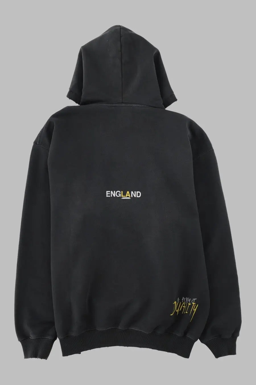 Back of represent men’s felpa con stampa black hoodie with england print in white and gold and gold script logo on sleeve