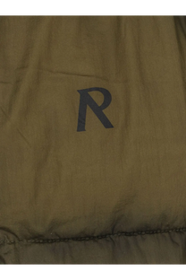 Represent men’s olive green padded and quilted down jacket with a dark blue embroidered r logo on the chest