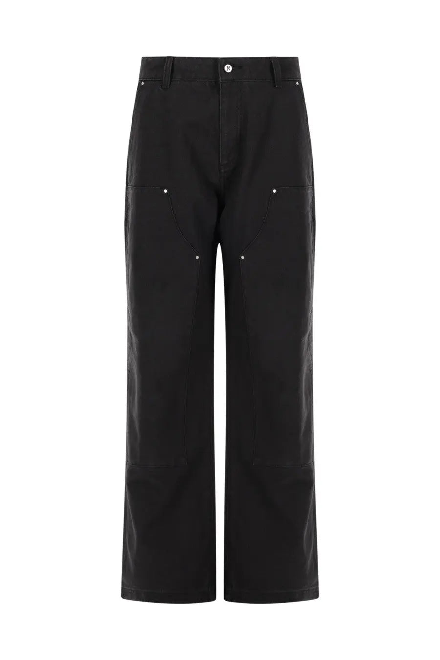 Represent men’s pantalone carpenter black wide-leg trousers with subtle white button accents on pockets and waistband