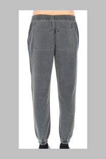Back view of represent men’s pantalone track grey sweatpants with elastic waistband cuffs and two back pockets