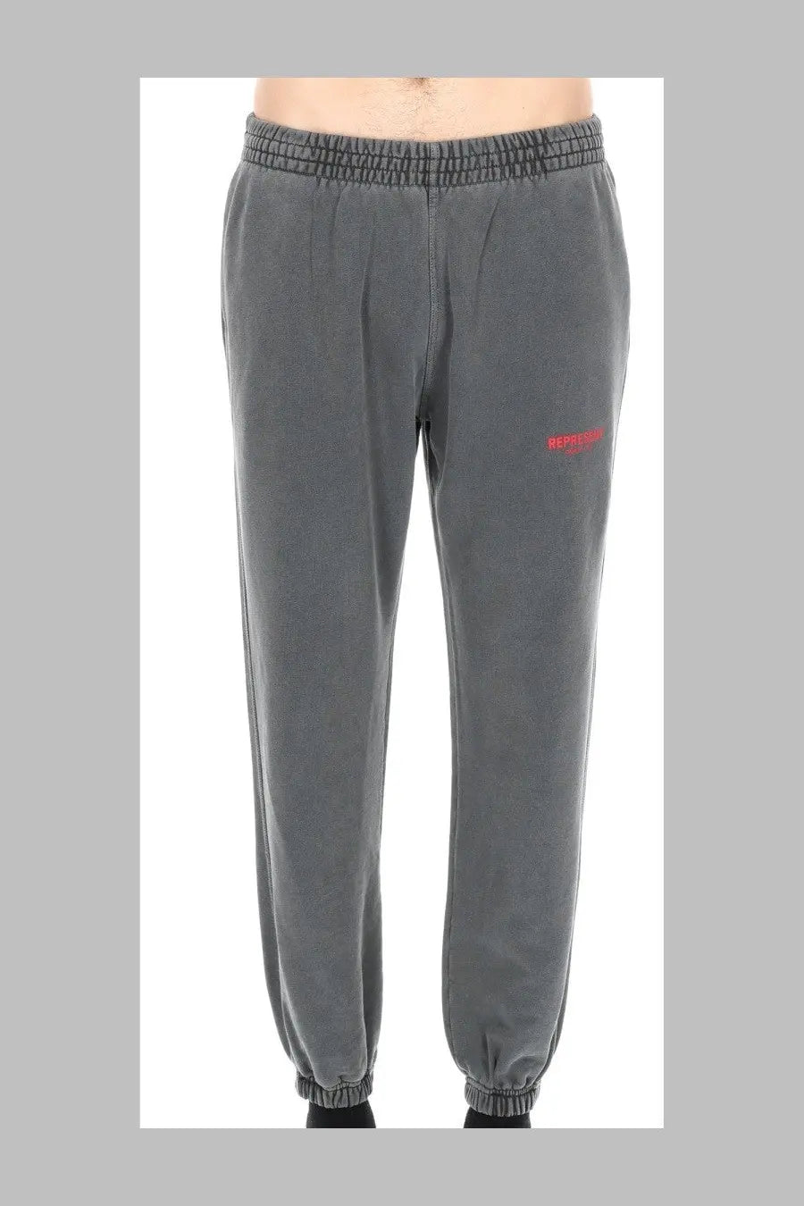 Represent men’s pantalone track grey sweatpants with red keppi logo on left thigh and elastic cuffs