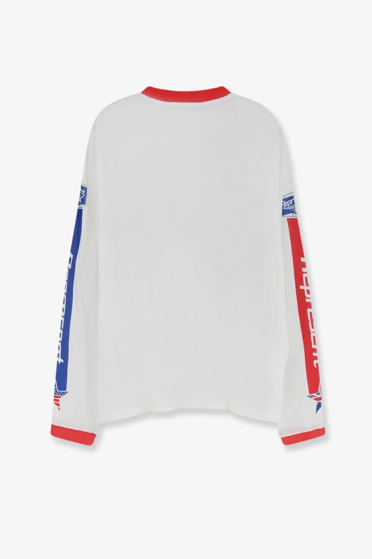Represent men’s Pegasus cotton shirt white with red and blue vertical stripes and nprcort branding on long sleeves