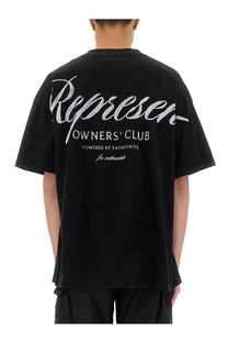 Black oversized cotton t shirt with white represen owners club script for men by represent
