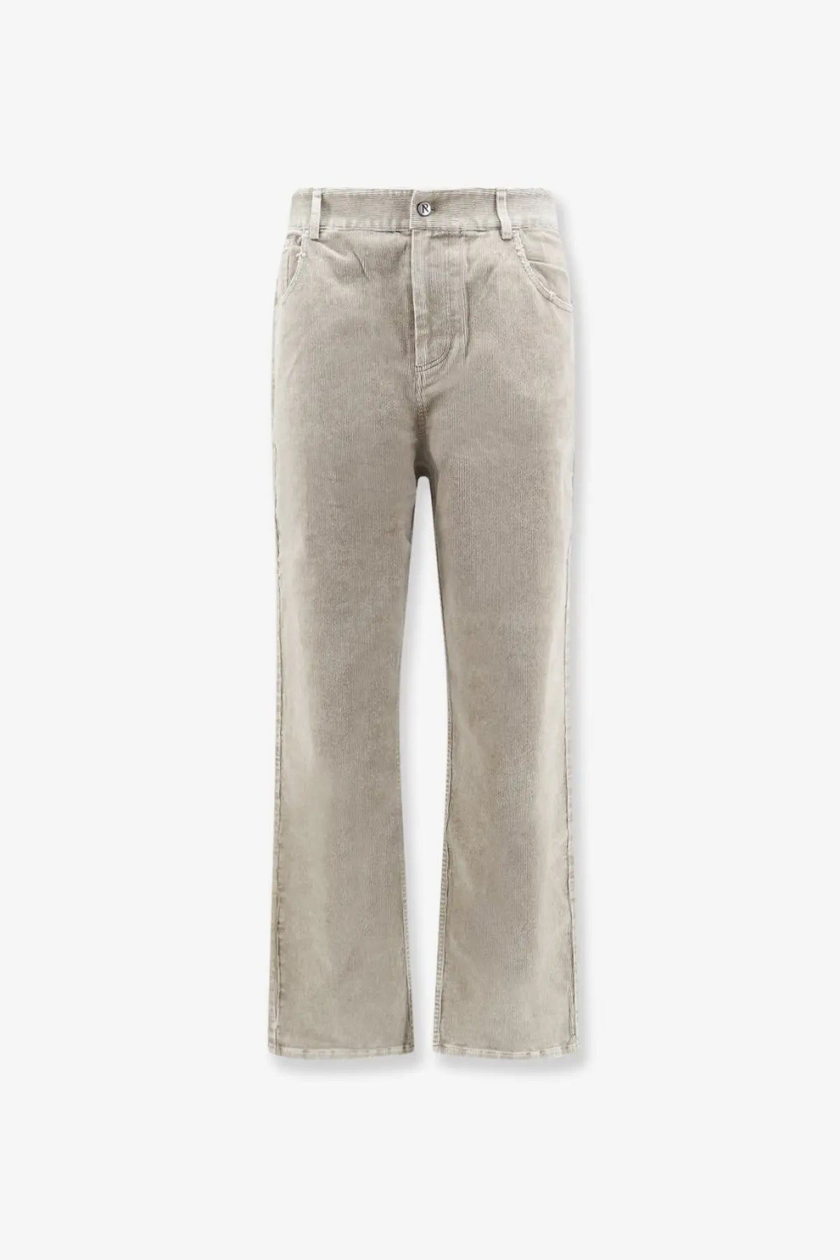 Beige wide-leg denim trousers with relaxed straight cut and classic five-pocket design from represent mens velvet trousers green