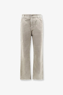 Beige wide-leg denim trousers with relaxed straight cut and classic five-pocket design from represent mens velvet trousers green