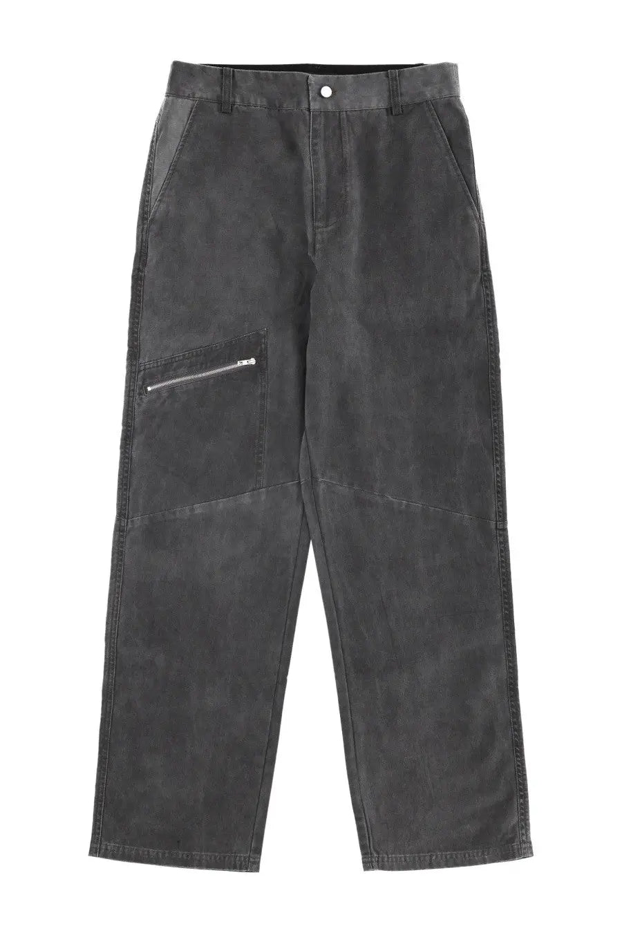 Dark gray suede-like cargo pants with zipper pocket on thigh from represent men’s workwear jeans black collection